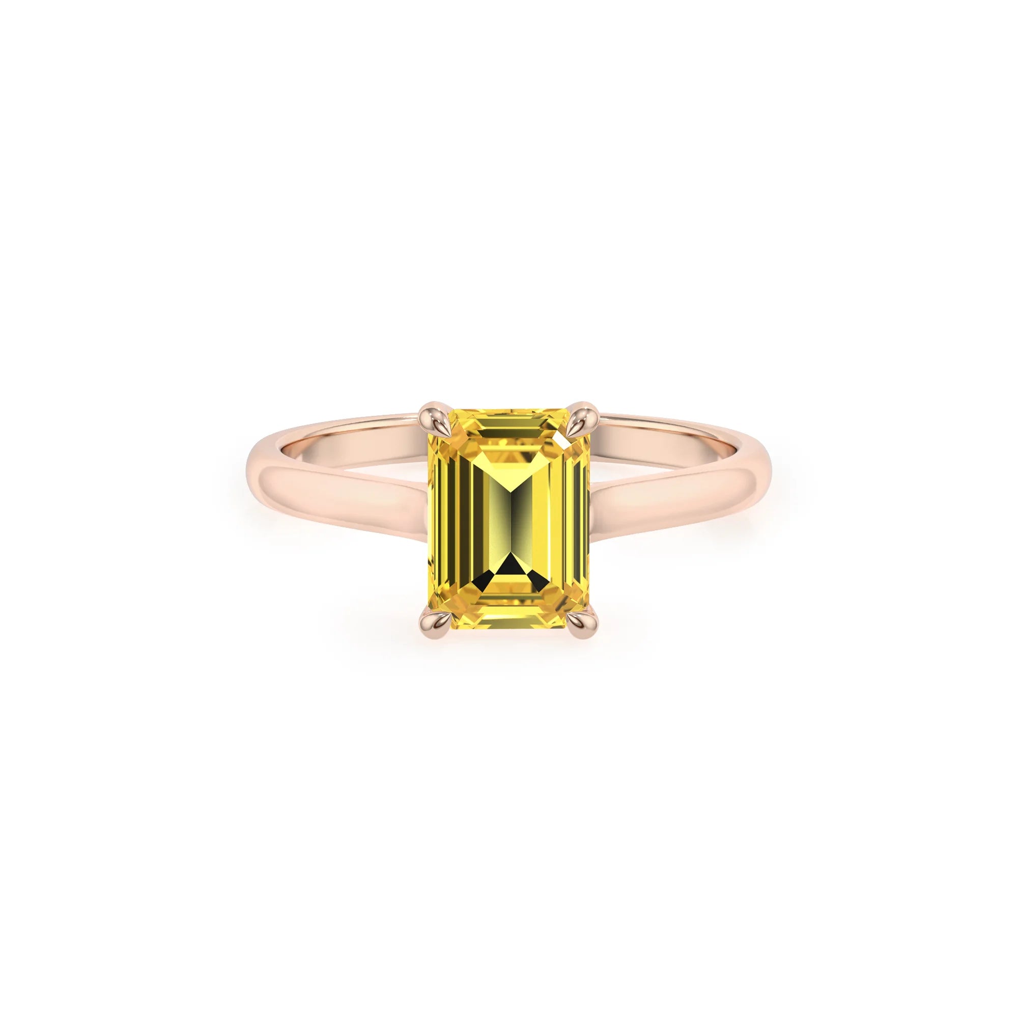 lab grown yellow-sapphire emerald cut solitaire rings in rose gold