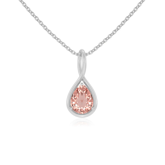 lab grown morganite pear solitaire necklaces in white gold