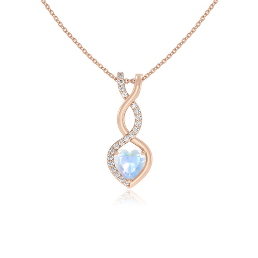 natural rainbow-moonstone heart infinity necklaces in rose gold