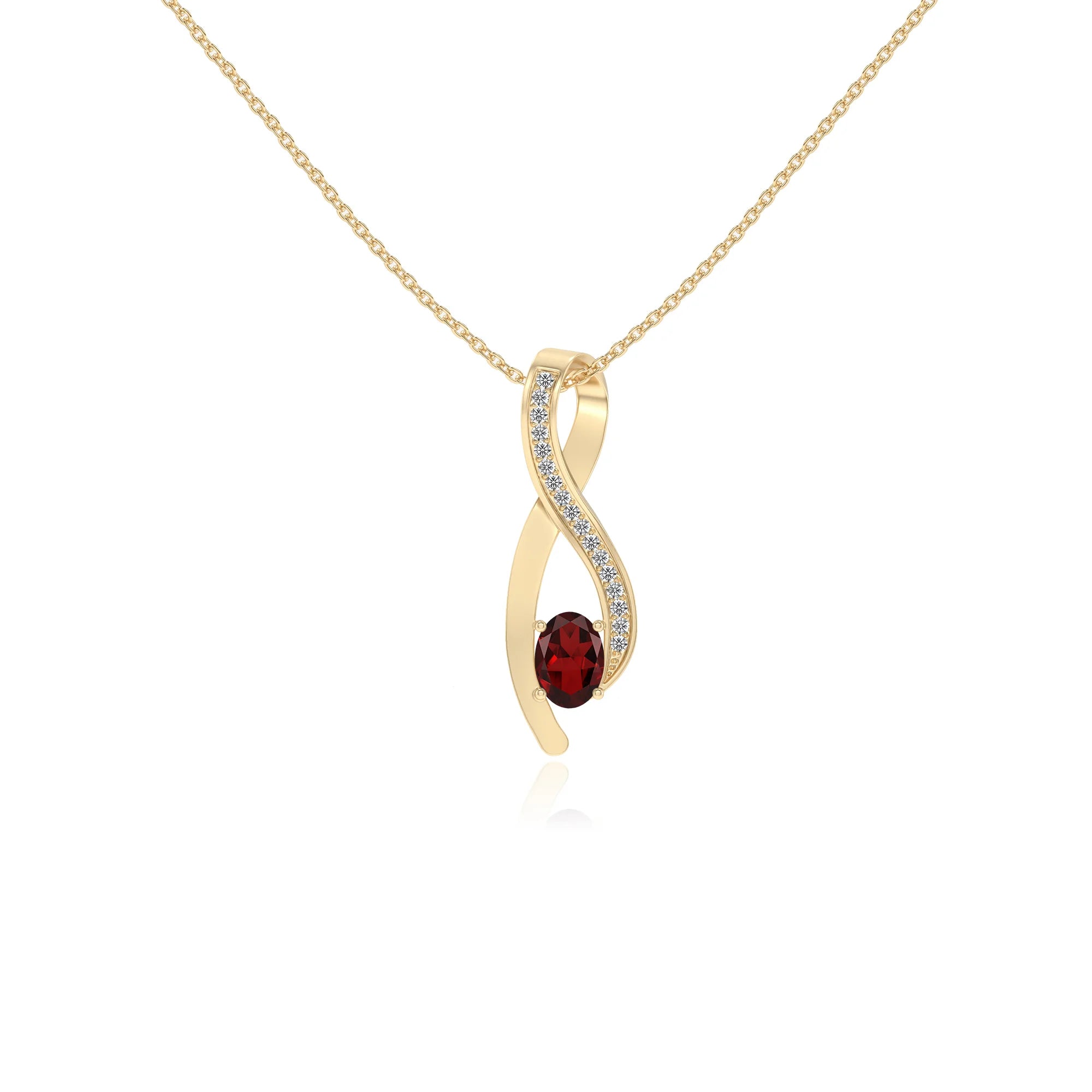 natural garnet oval solitaire necklaces in yellow gold