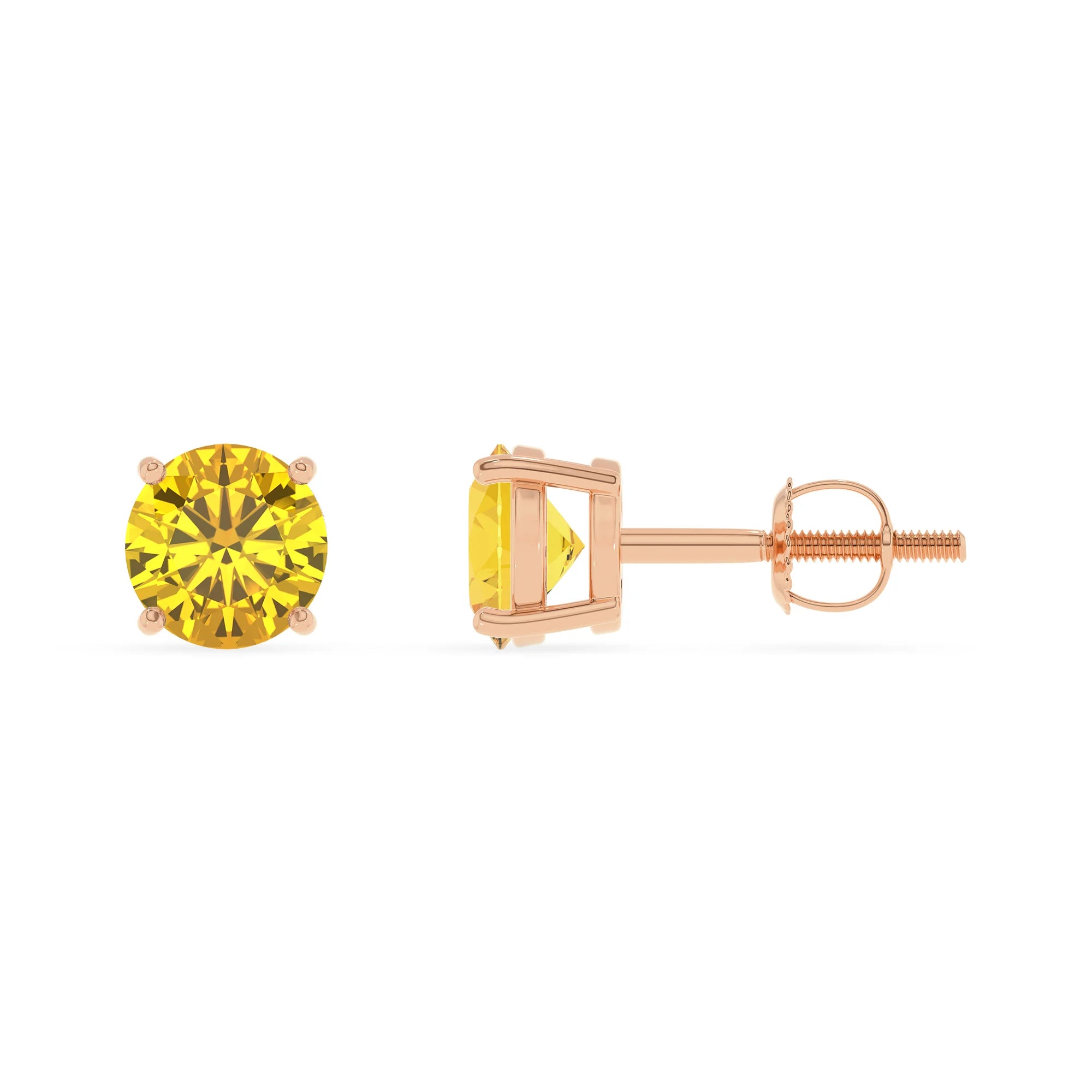 lab grown yellow sapphire round stud earrings in rose gold