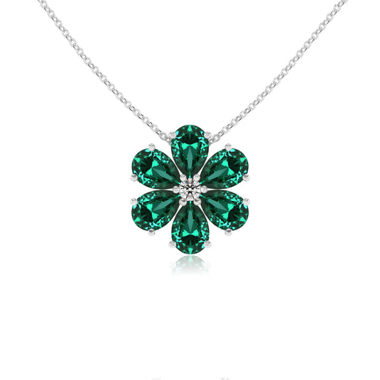 lab grown emerald pear solitaire necklaces in sterling silver