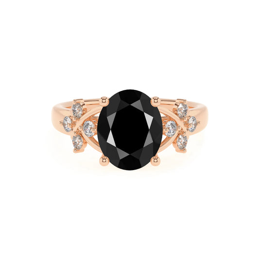 natural black-onyx oval solitaire rings in rose gold