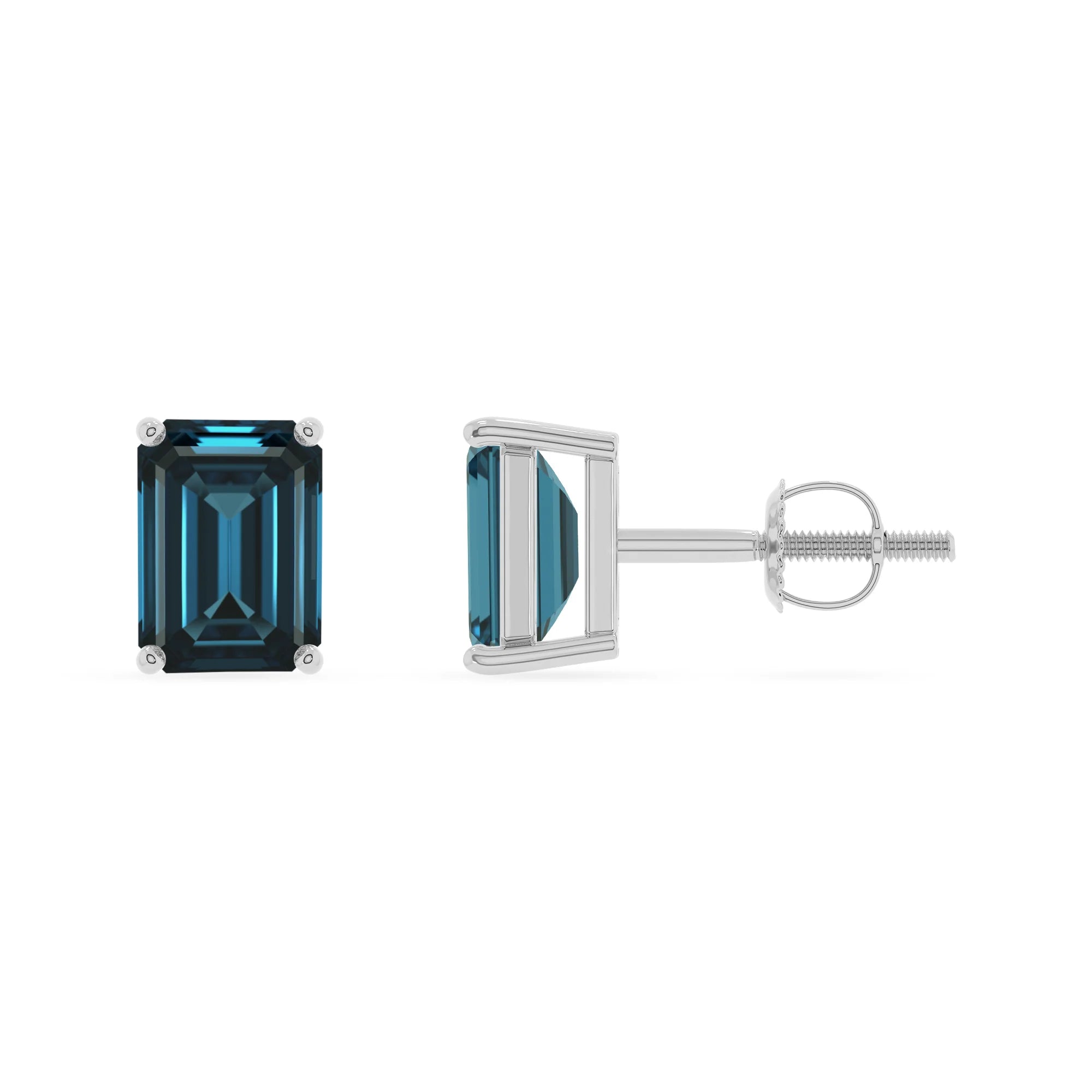 natural london blue topaz emerald cut stud earrings in platinum