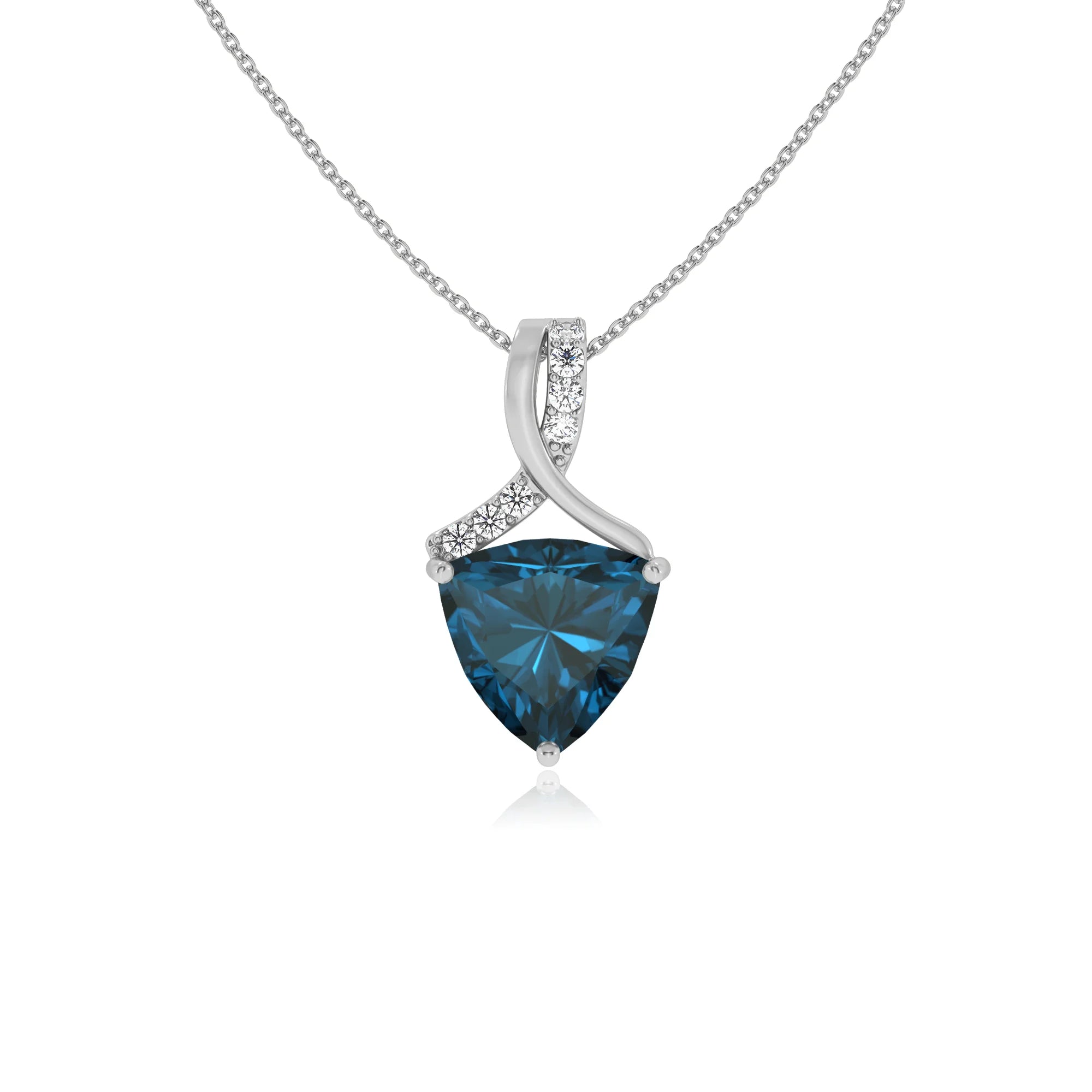 natural london-blue-topaz trillion solitaire necklaces in platinum