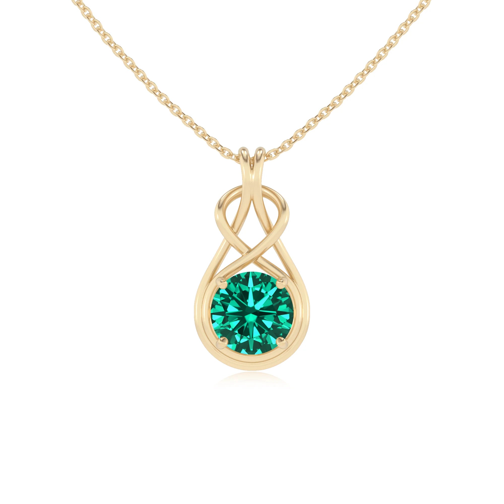 lab grown emerald round solitaire necklaces in yellow gold