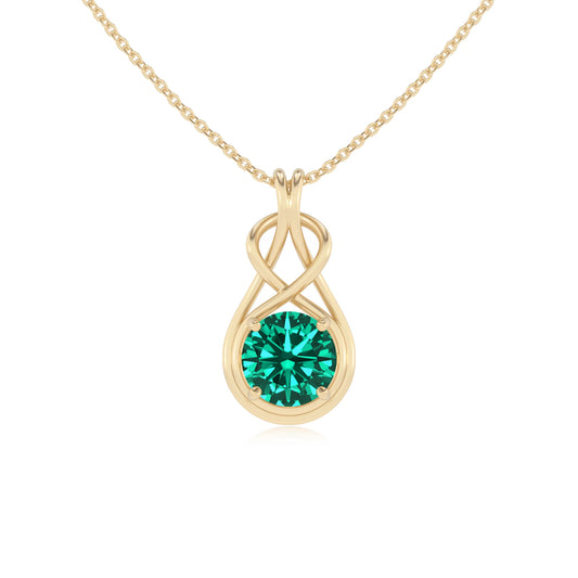 lab grown emerald round solitaire necklaces in yellow gold