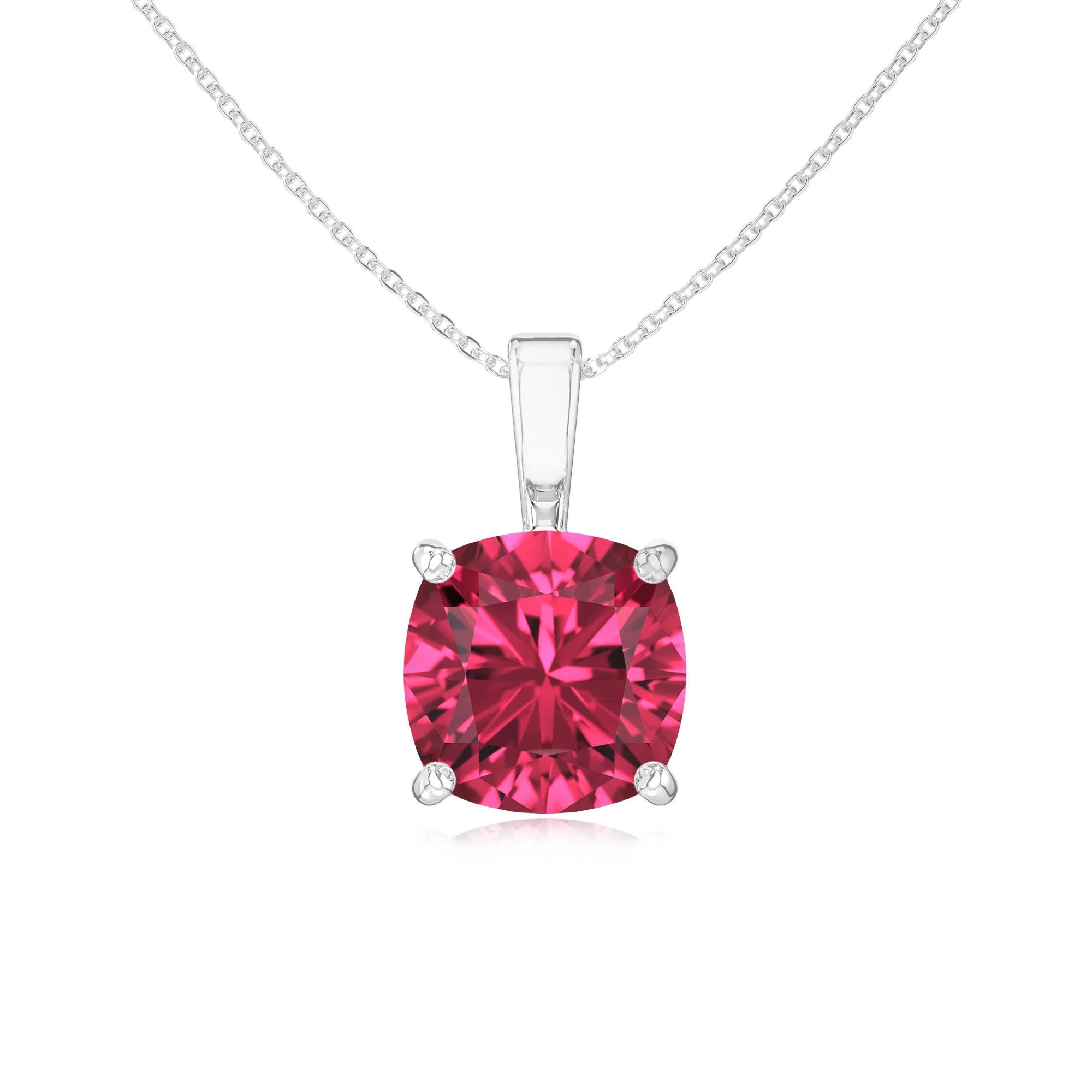 lab grown pink-tourmaline cushion solitaire necklaces in sterling silver