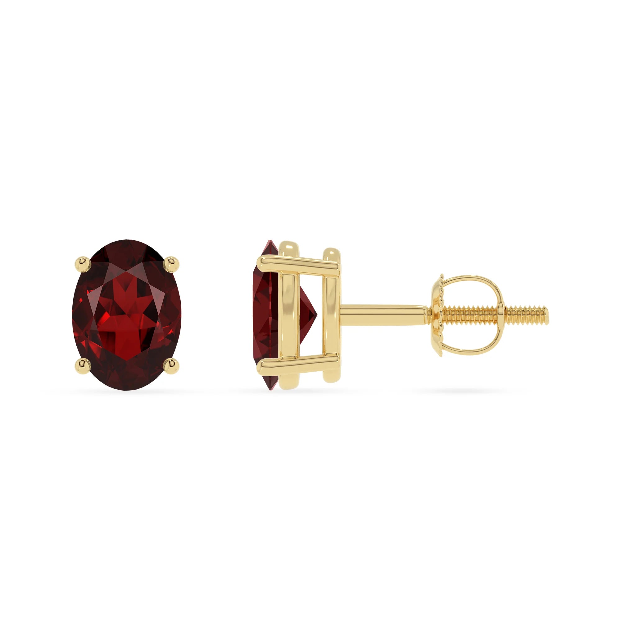natural garnet oval stud earrings in yellow gold