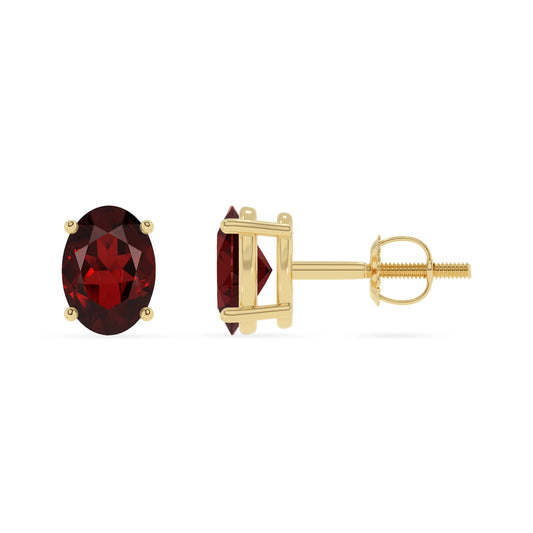 natural garnet oval stud earrings in yellow gold