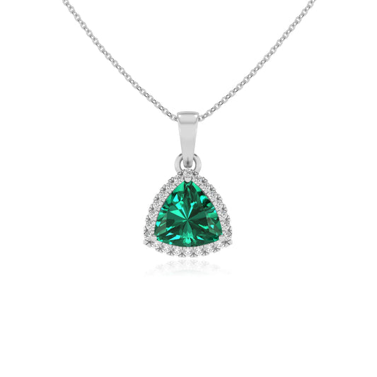 lab grown emerald trillion solitaire necklaces in sterling silver