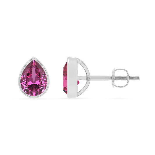 lab grown pink sapphire pear stud earrings in platinum