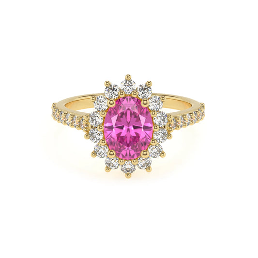 lab grown pink-sapphire oval solitaire rings in yellow gold
