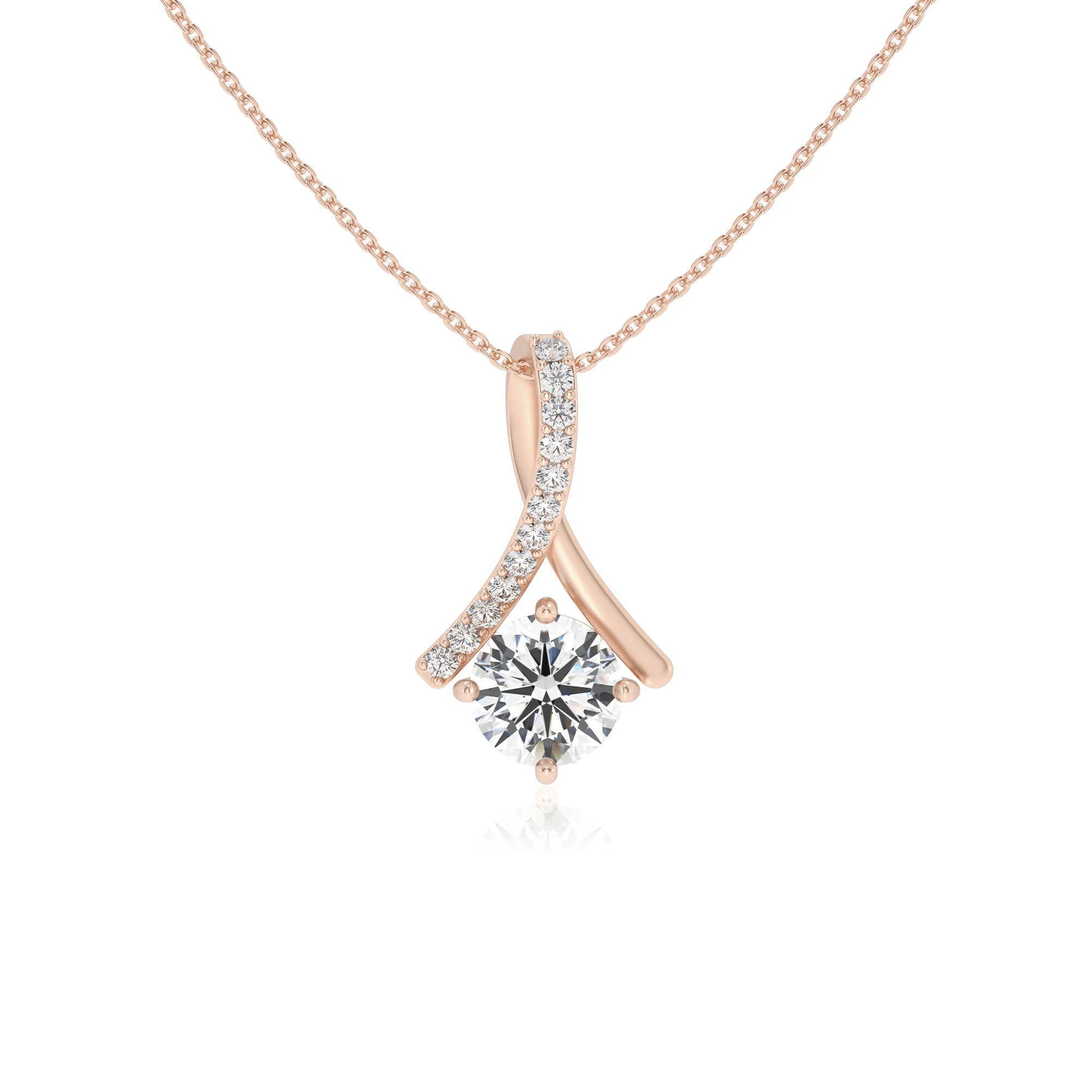 lab grown moissanite round solitaire necklaces in rose gold