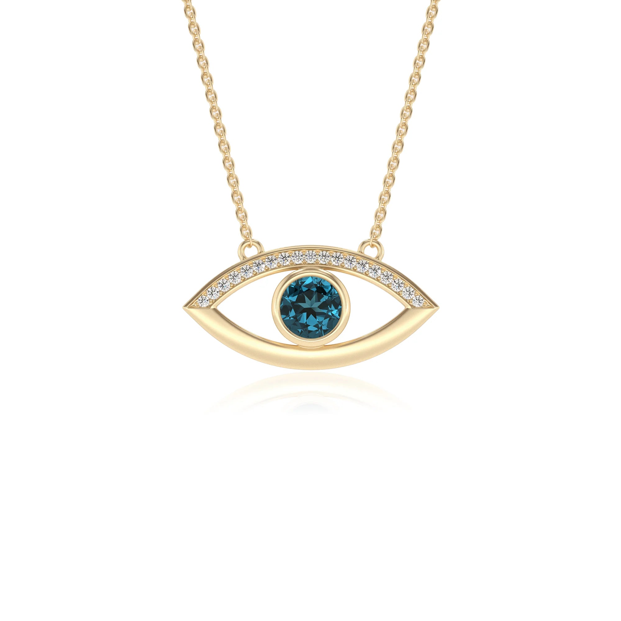 natural london-blue-topaz round solitaire necklaces in yellow gold