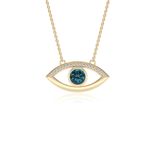 natural london-blue-topaz round solitaire necklaces in yellow gold