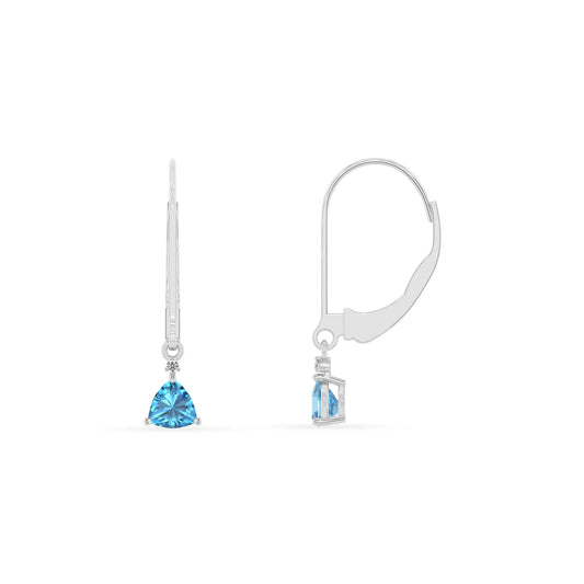 natural swiss blue topaz trillion drop earrings in platinum