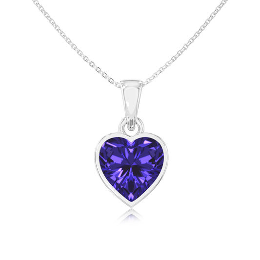 lab grown tanzanite heart solitaire necklaces in sterling silver