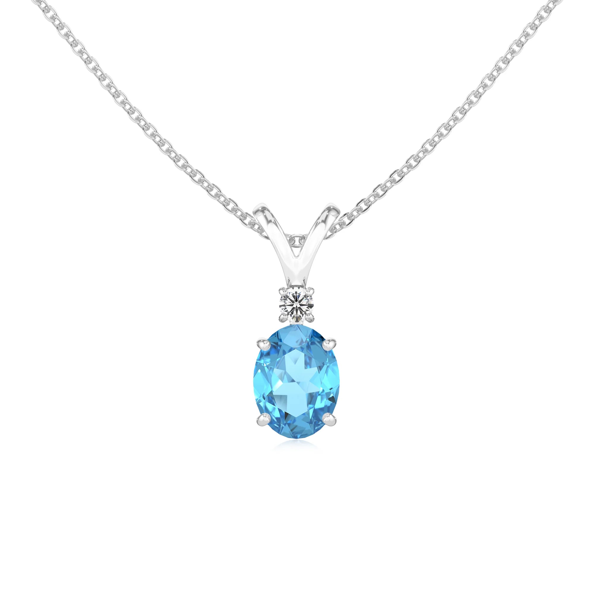 natural swiss-blue-topaz oval solitaire v-bale necklaces in sterling silver