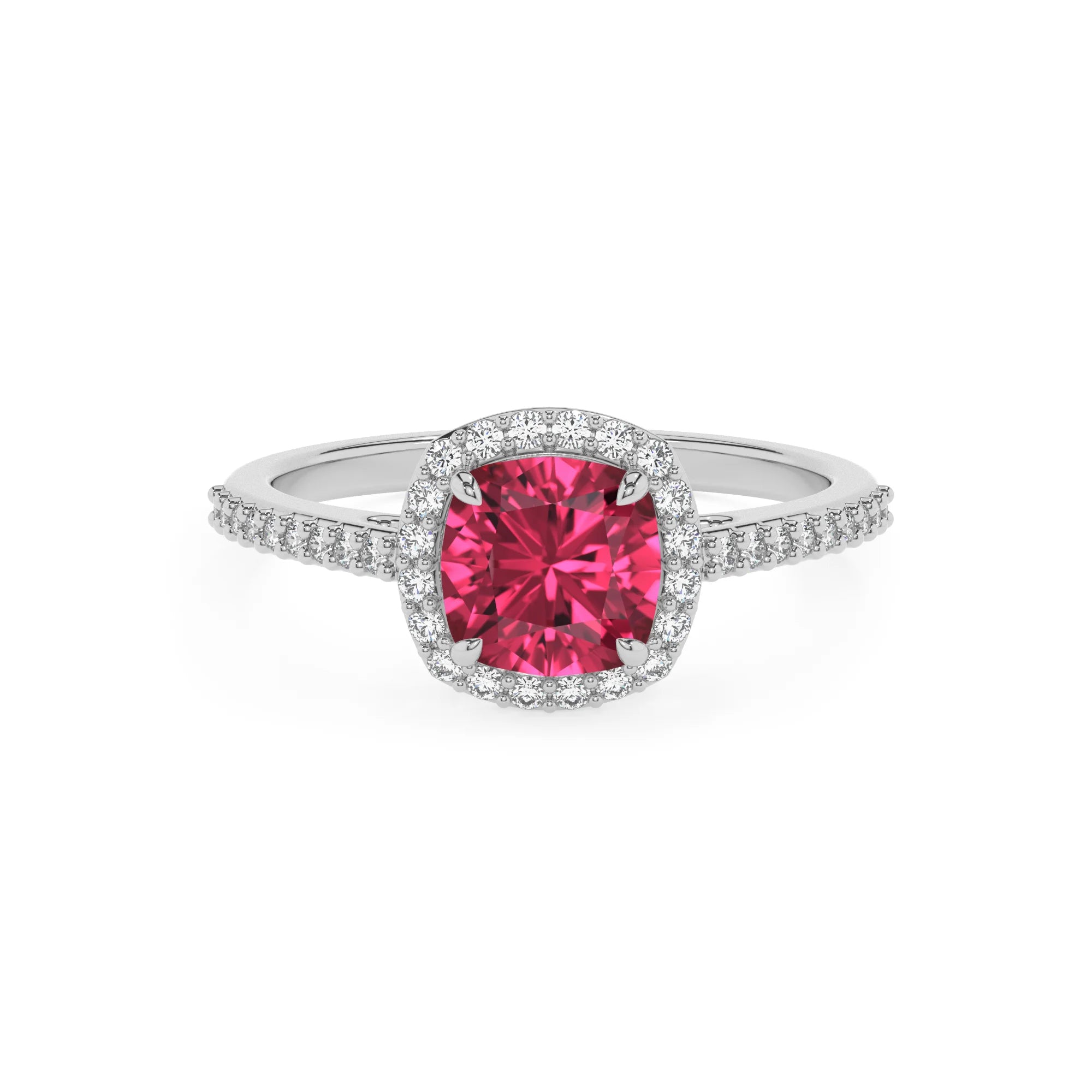 lab grown pink-tourmaline cushion solitaire rings in sterling silver