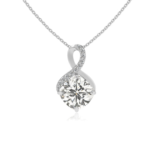lab grown moissanite cushion infinity necklaces in white gold