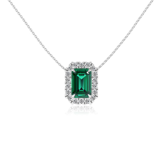 lab grown emerald octogon cut solitaire necklaces in sterling silver