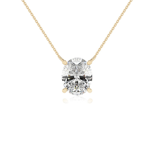 lab grown moissanite oval solitaire necklaces in yellow gold