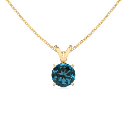 natural london-blue-topaz round solitaire v-bale necklaces in yellow gold