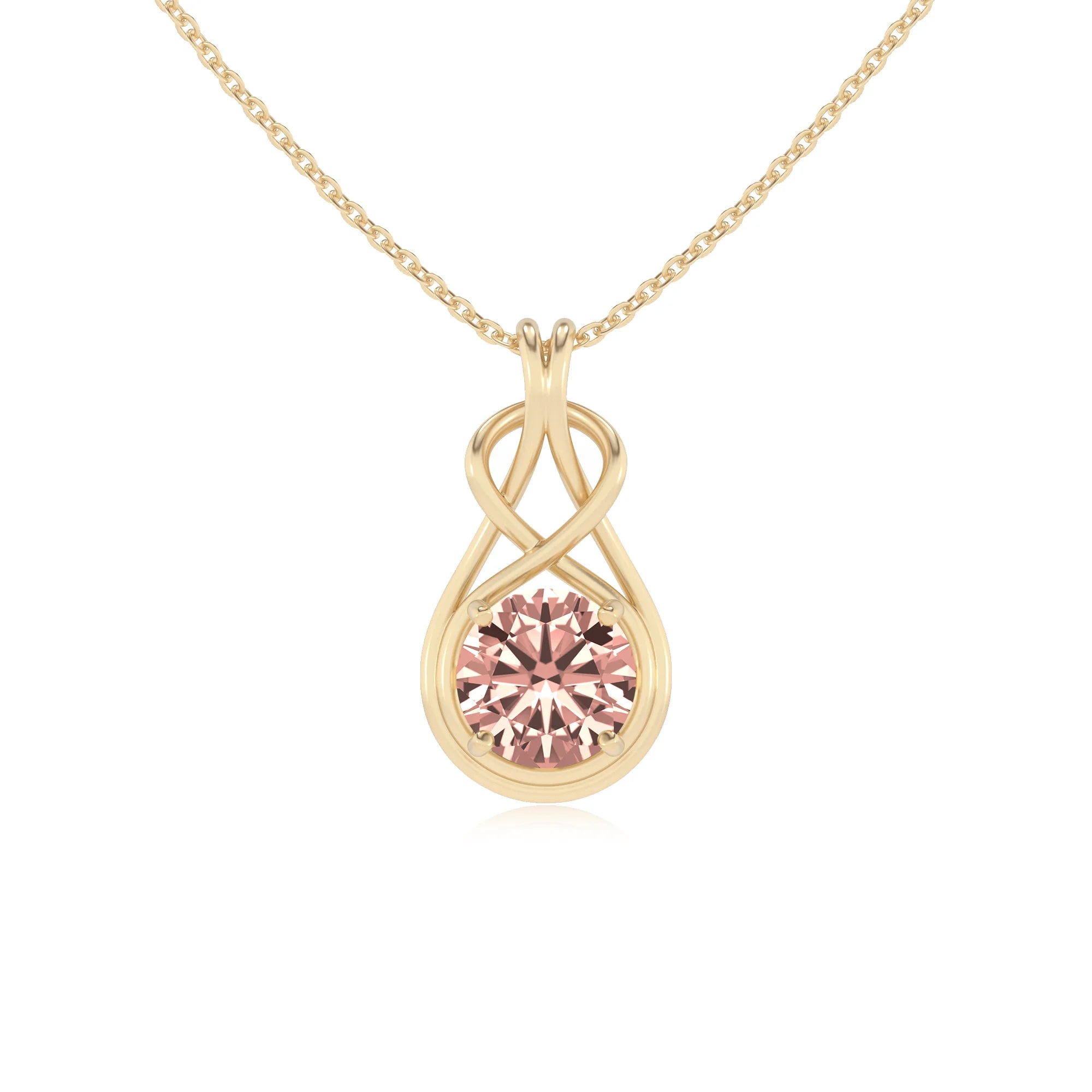 lab grown morganite round solitaire necklaces in yellow gold