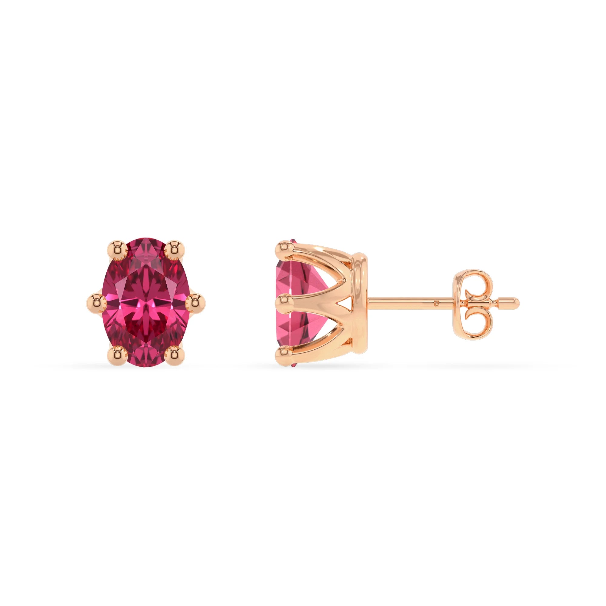 lab grown pink tourmaline oval stud earrings in rose gold