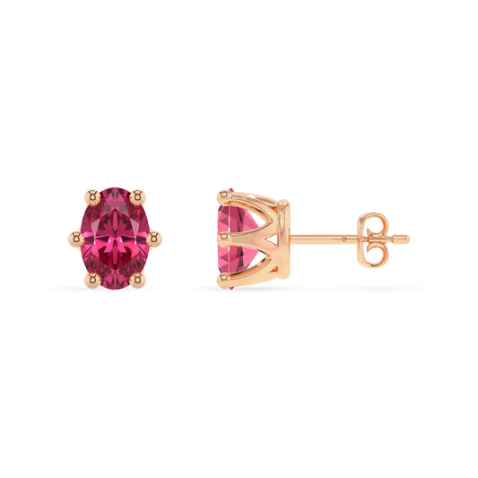 lab grown pink tourmaline oval stud earrings in rose gold