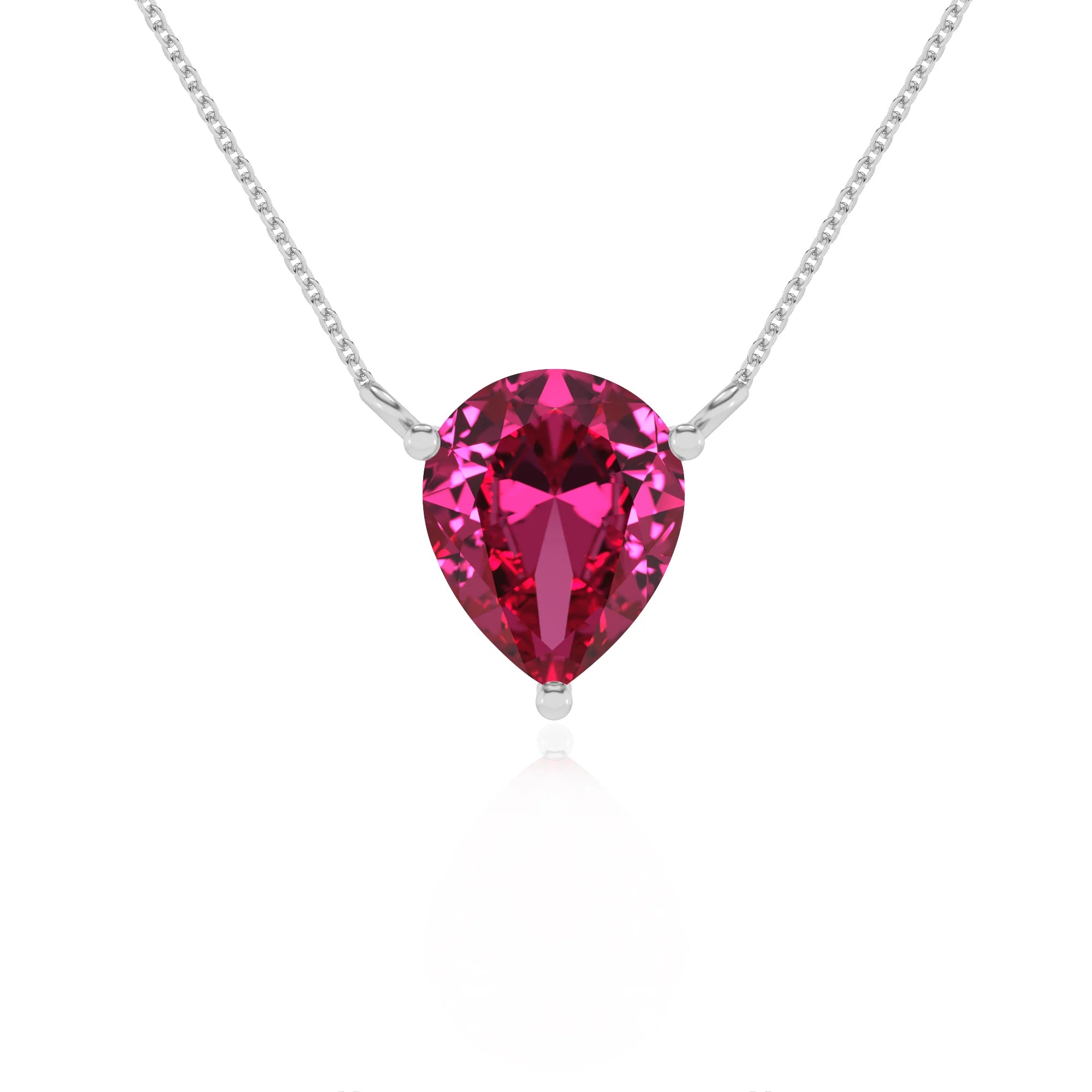 lab grown pink-sapphire pear solitaire necklaces in white gold