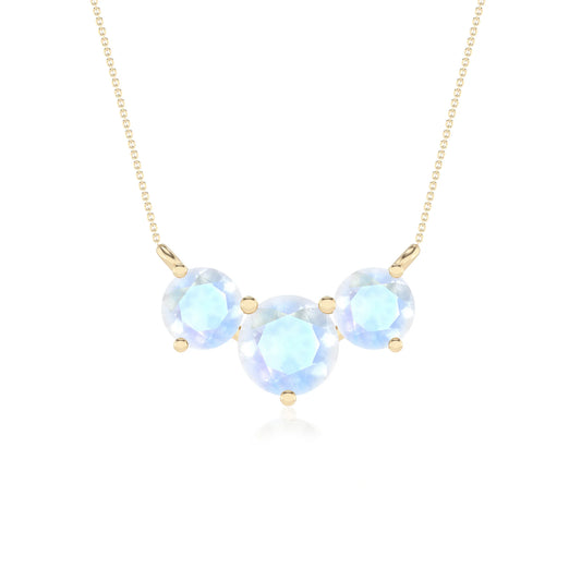natural rainbow-moonstone round solitaire v-bale necklaces in yellow gold