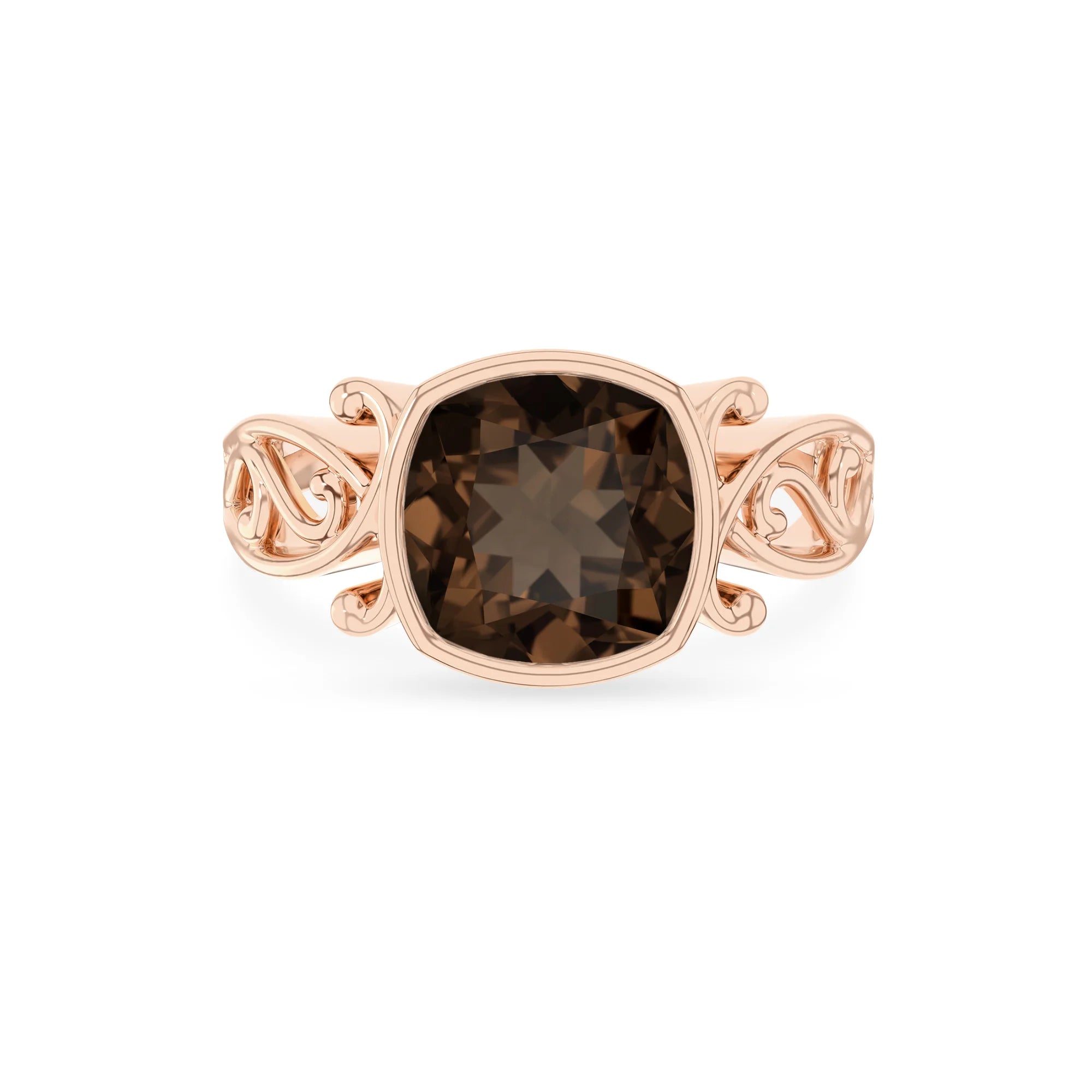natural smoky-quartz cushion solitaire rings in rose gold