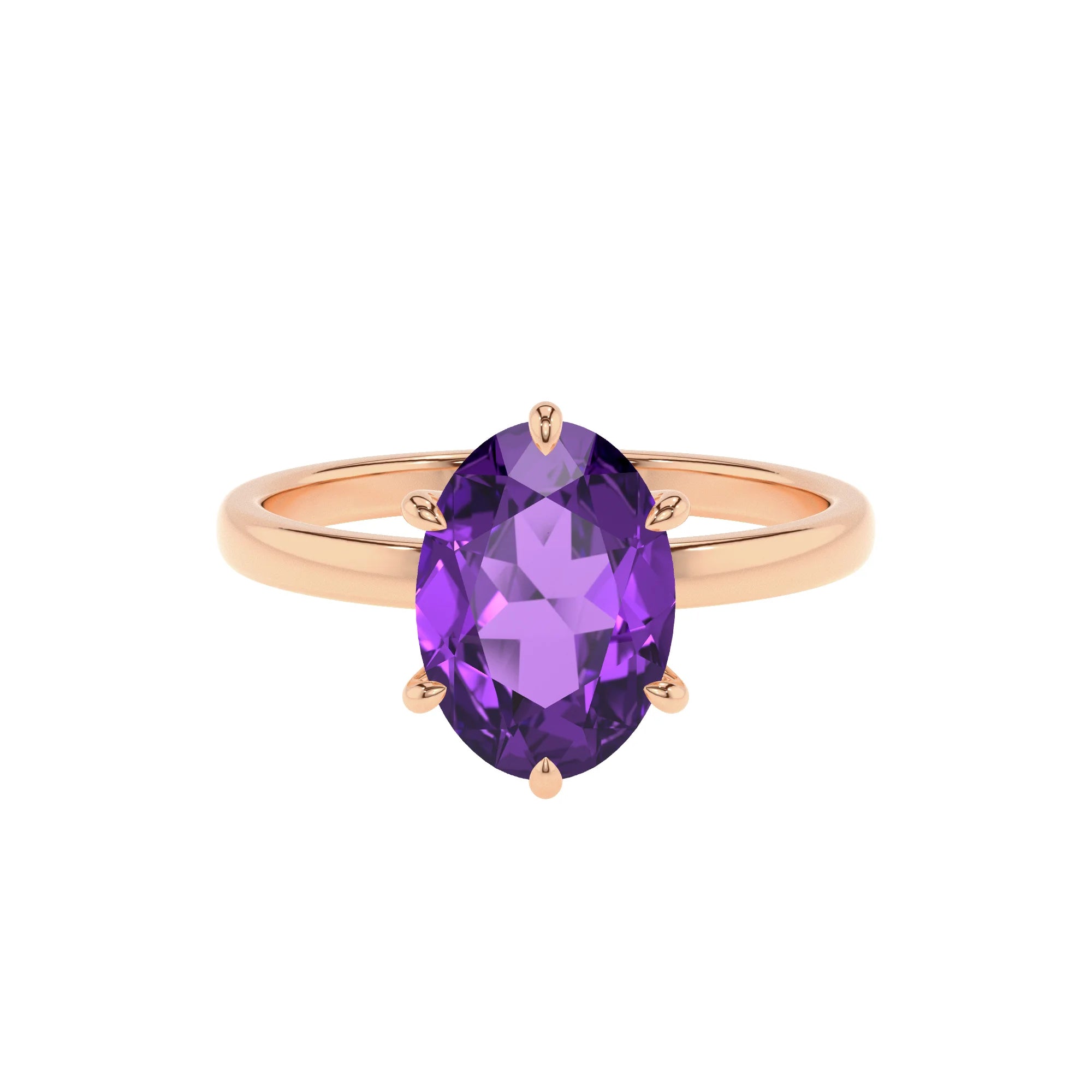 lab grown amethyst oval solitaire rings in rose gold