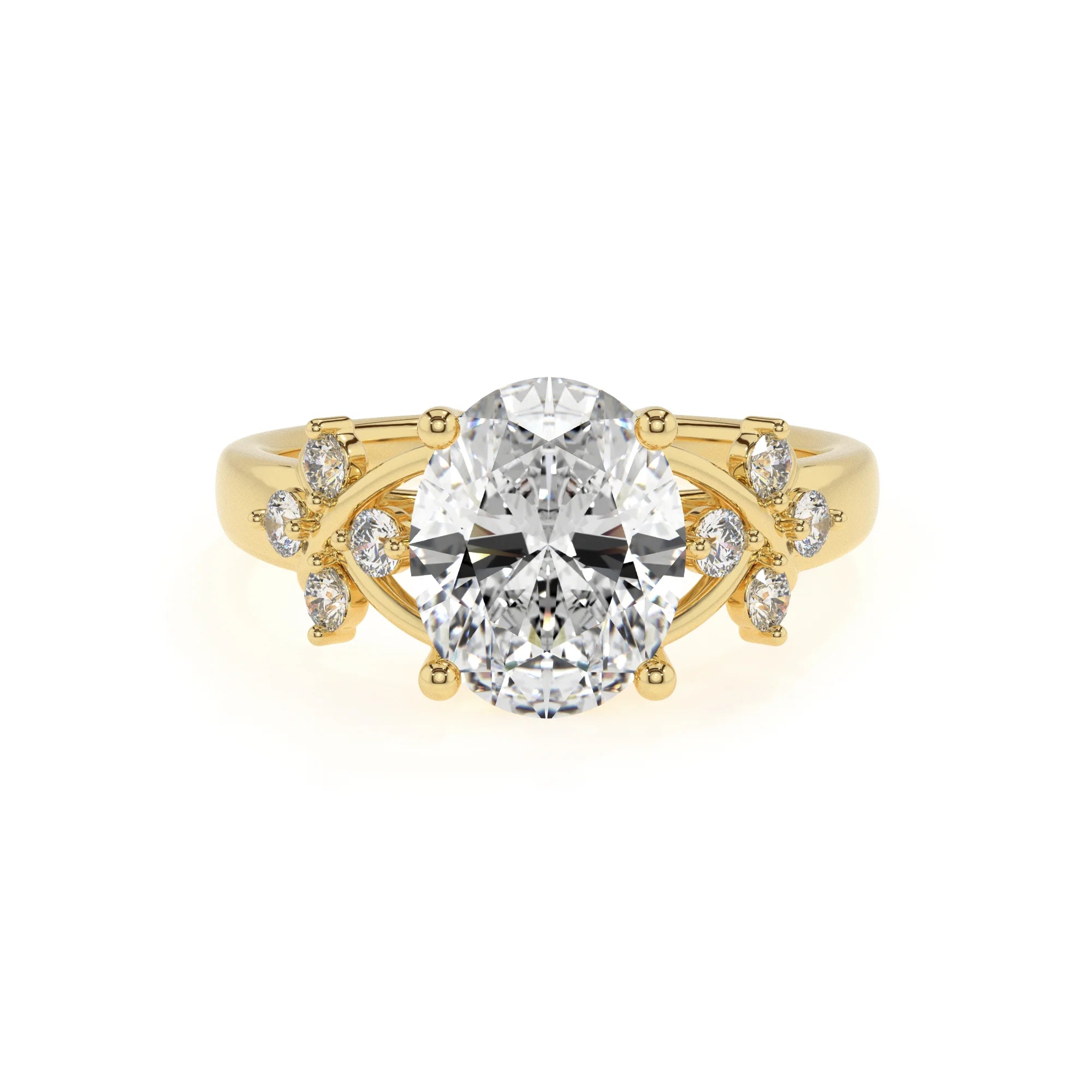 lab grown moissanite oval solitaire rings in yellow gold