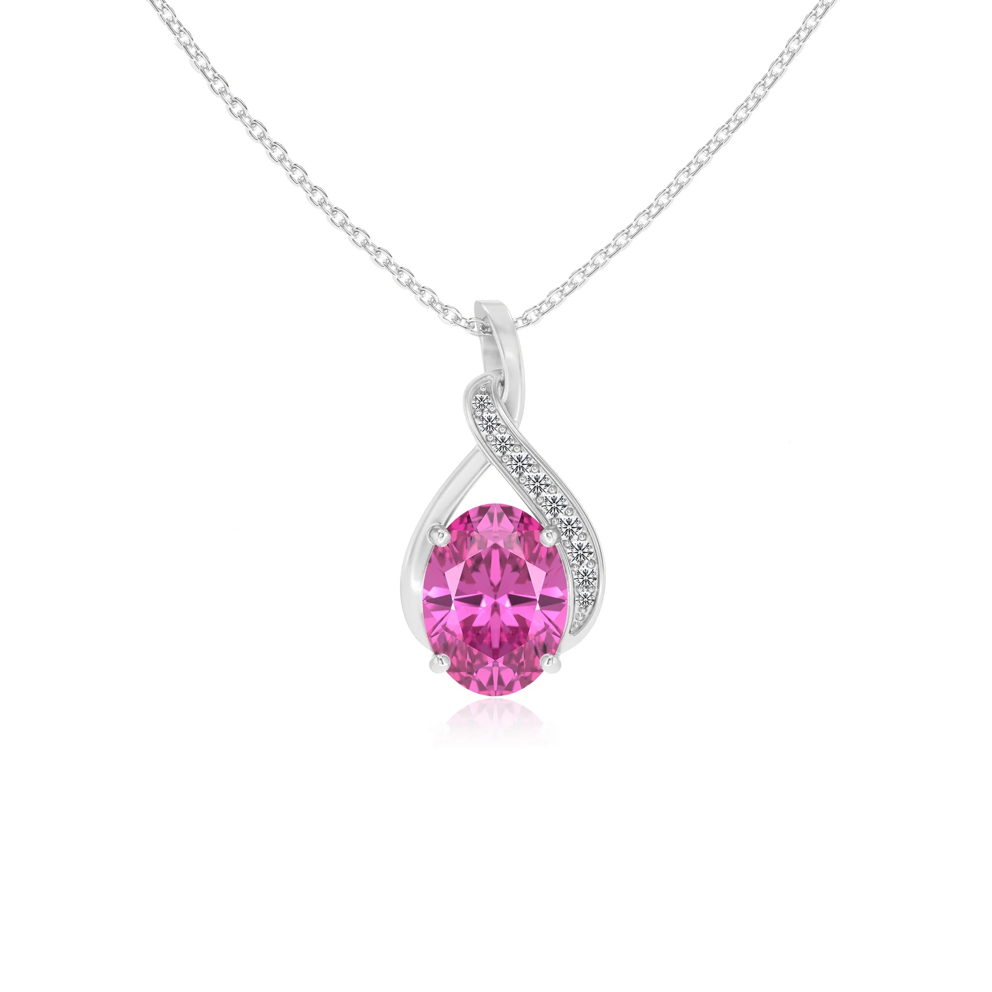lab grown pink-sapphire oval solitaire necklaces in platinum