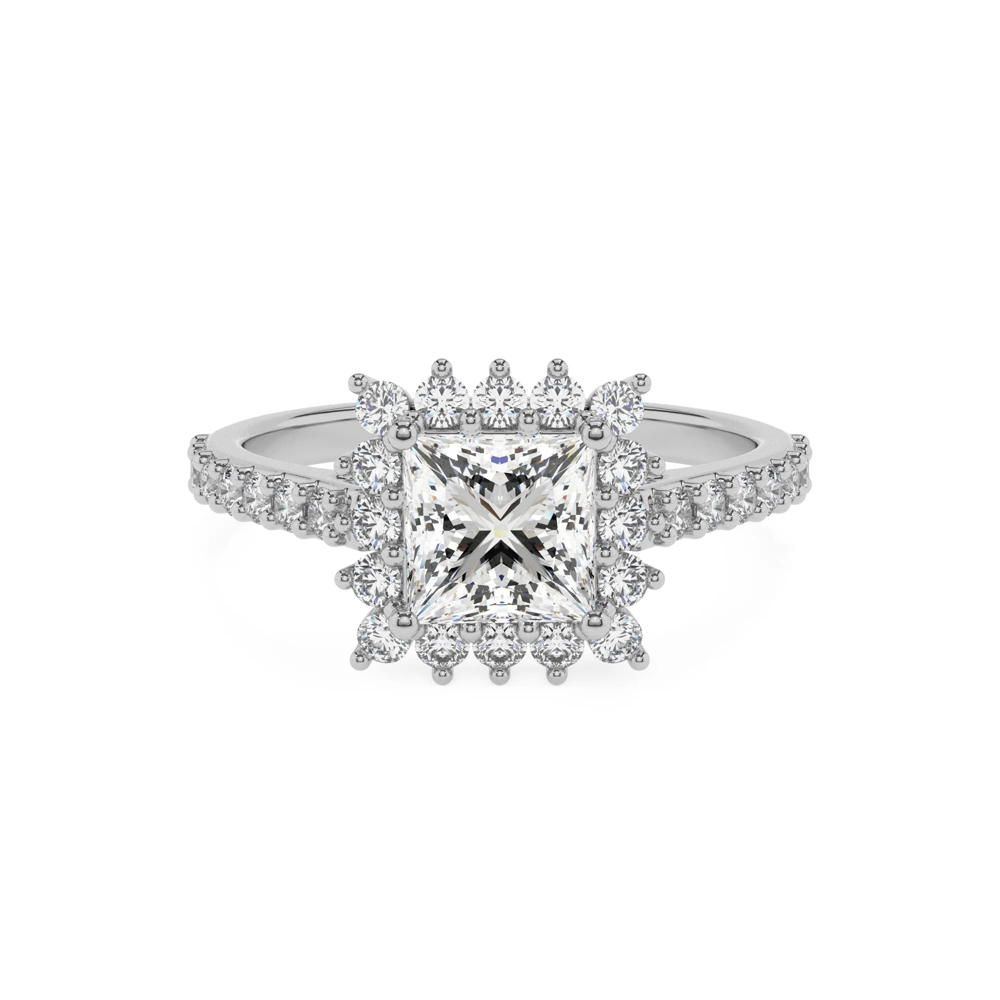 lab grown moissanite princess solitaire rings in platinum