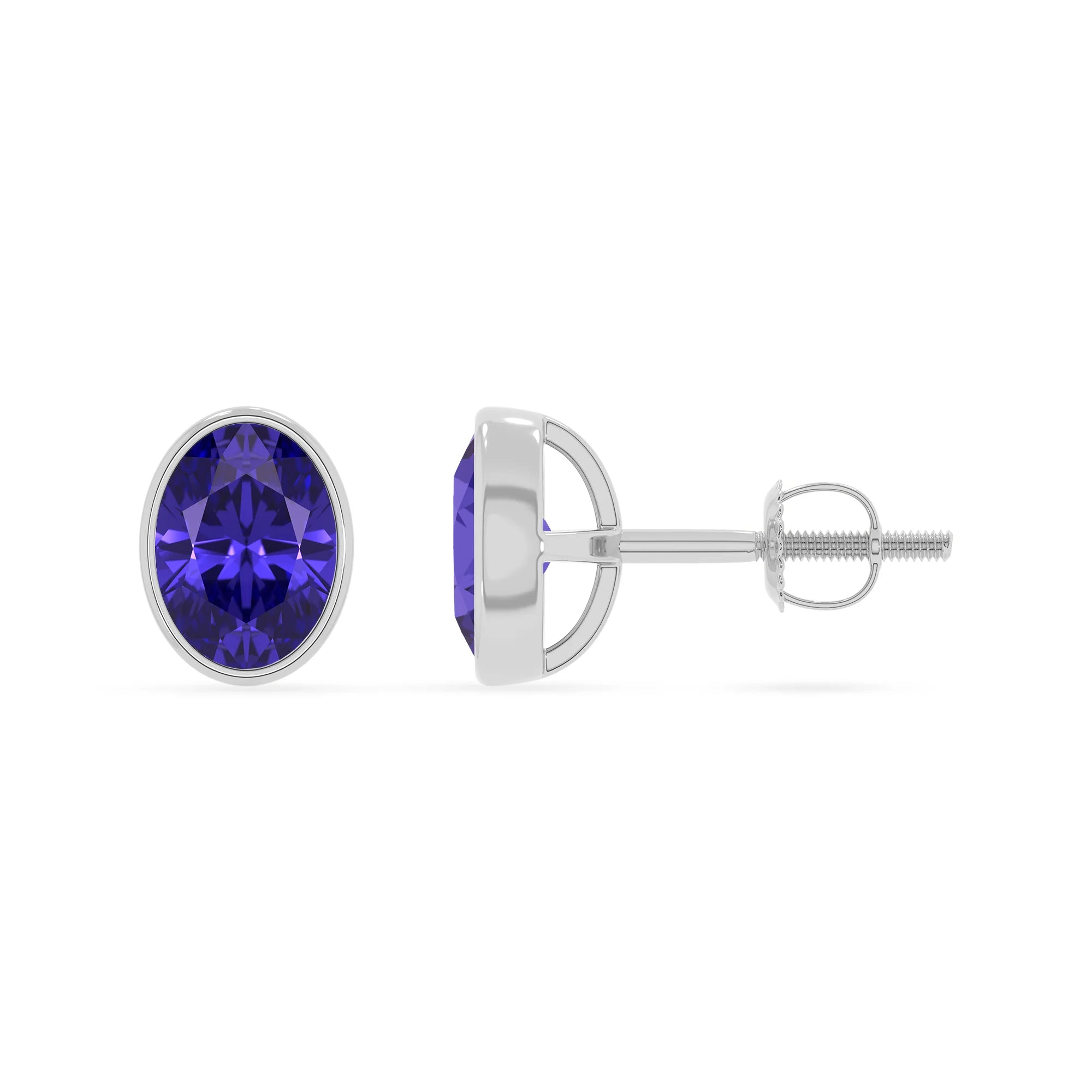 lab grown tanzanite oval stud earrings in sterling silver
