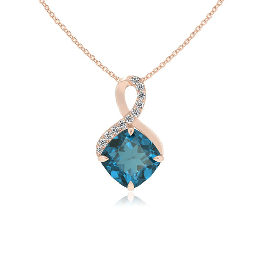 natural london-blue-topaz cushion infinity necklaces in rose gold