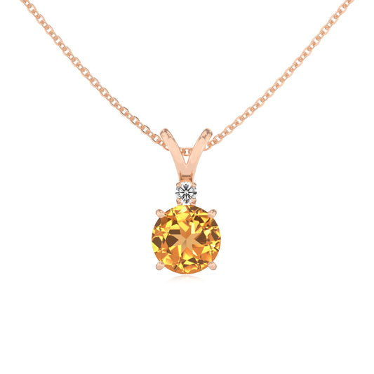 lab grown citrine round solitaire v-bale necklaces in rose gold