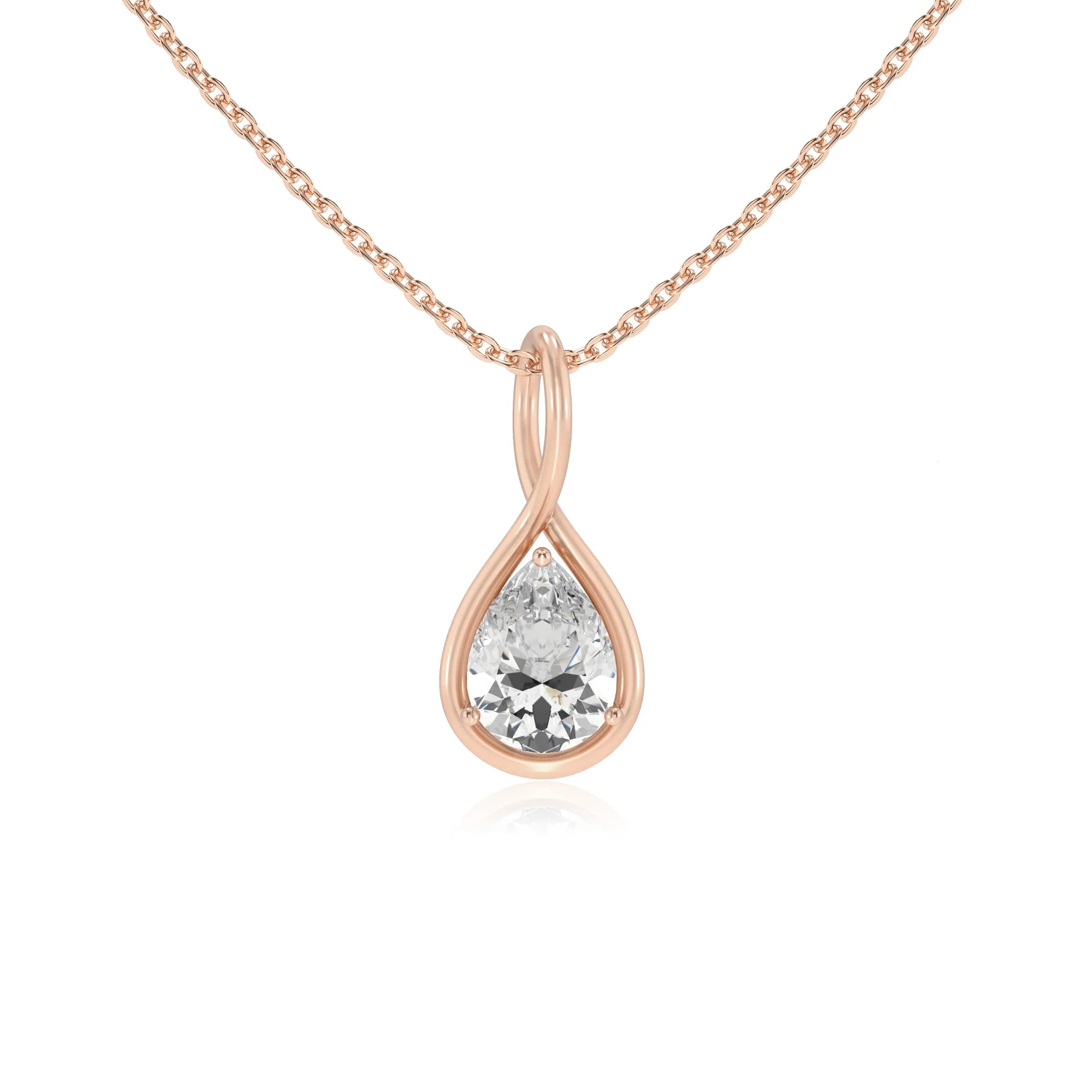 lab grown moissanite pear solitaire necklaces in rose gold
