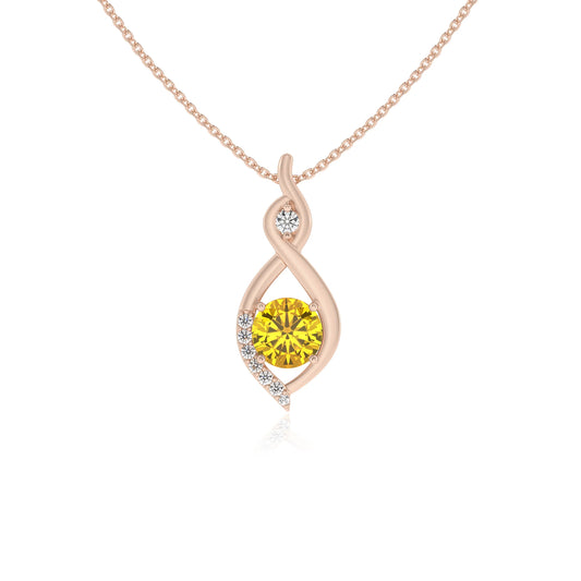 lab grown yellow-sapphire round solitaire necklaces in rose gold