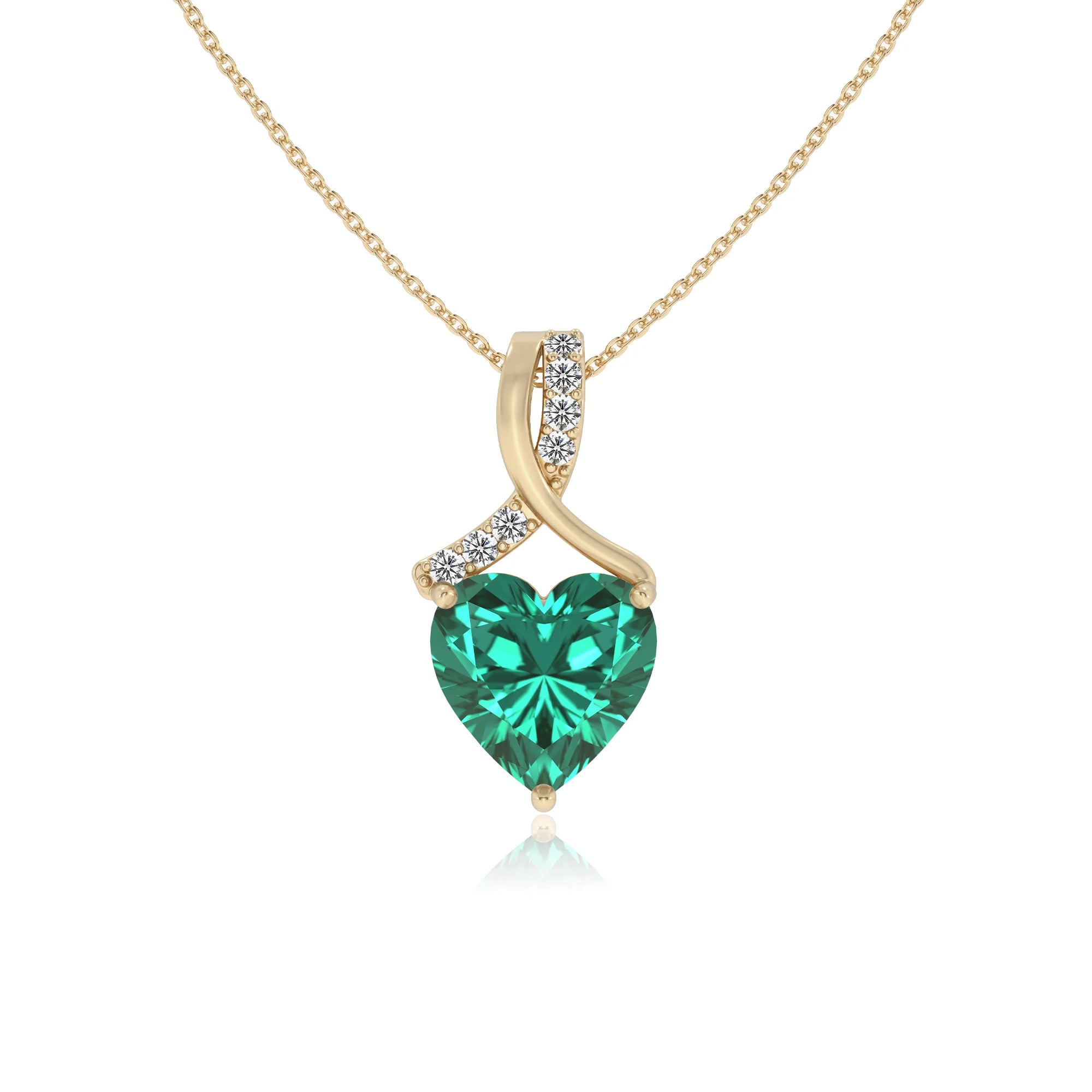 lab grown emerald heart solitaire necklaces in yellow gold