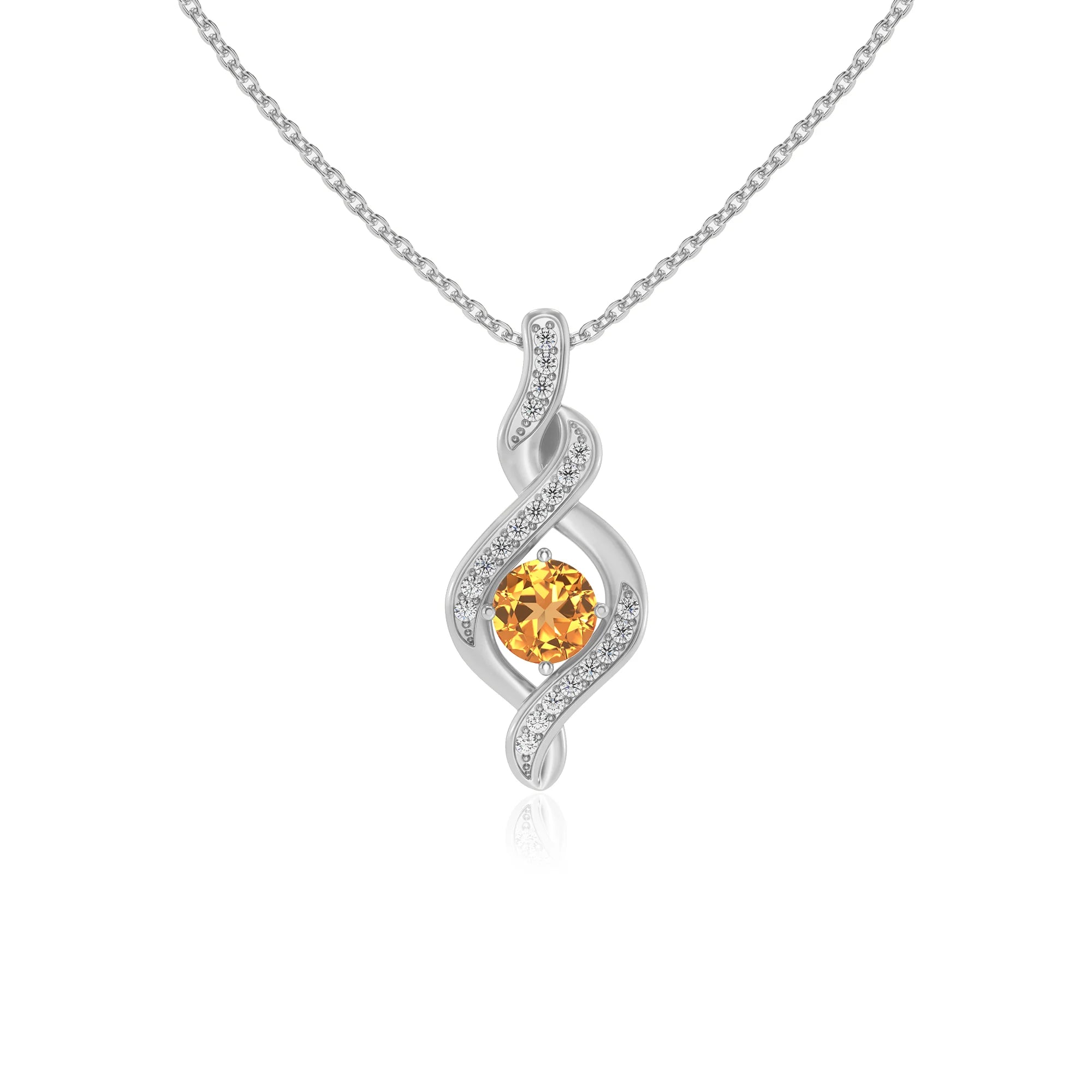 lab grown citrine round solitaire necklaces in sterling silver