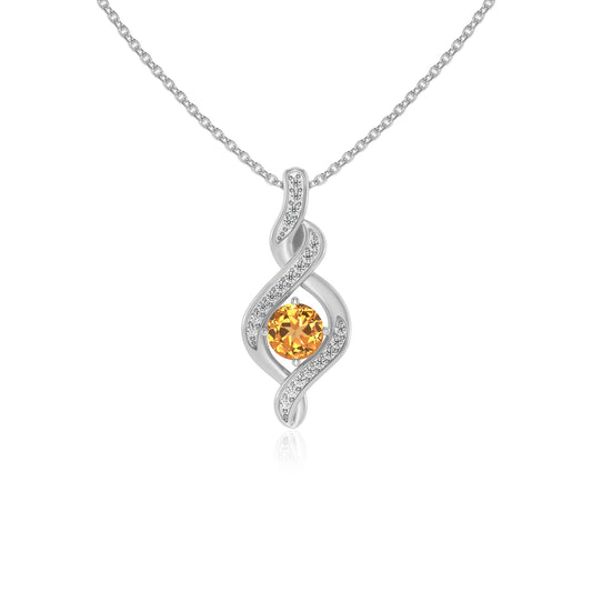 lab grown citrine round solitaire necklaces in sterling silver