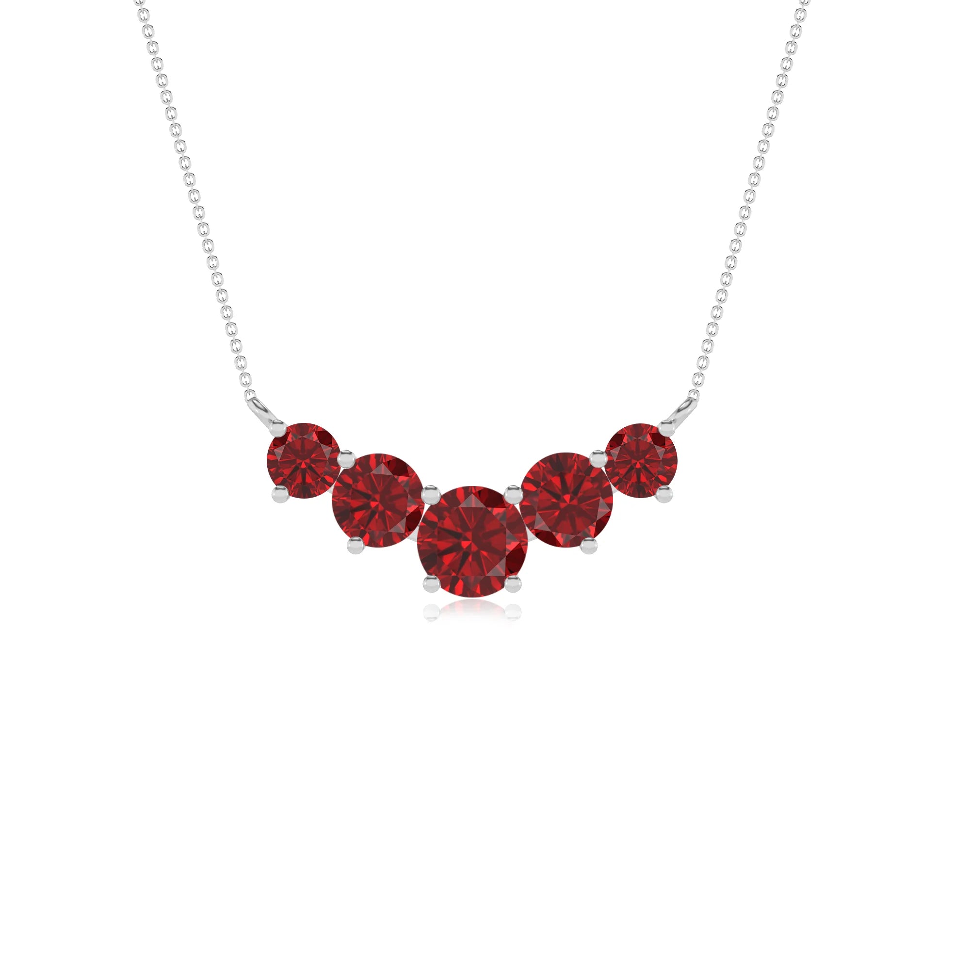 lab grown ruby round bar necklaces in white gold