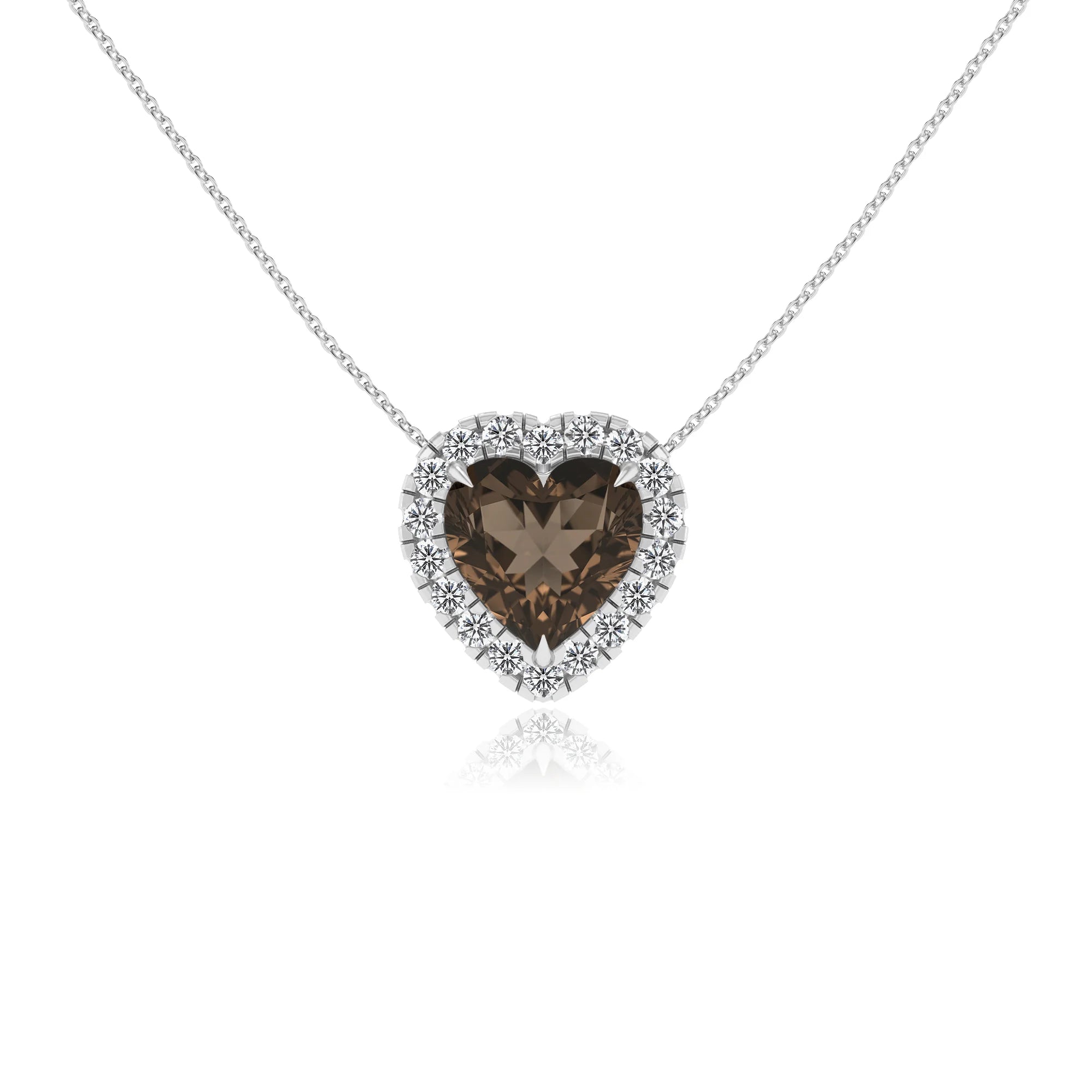 natural smoky quartz heart solitaire necklaces in white gold