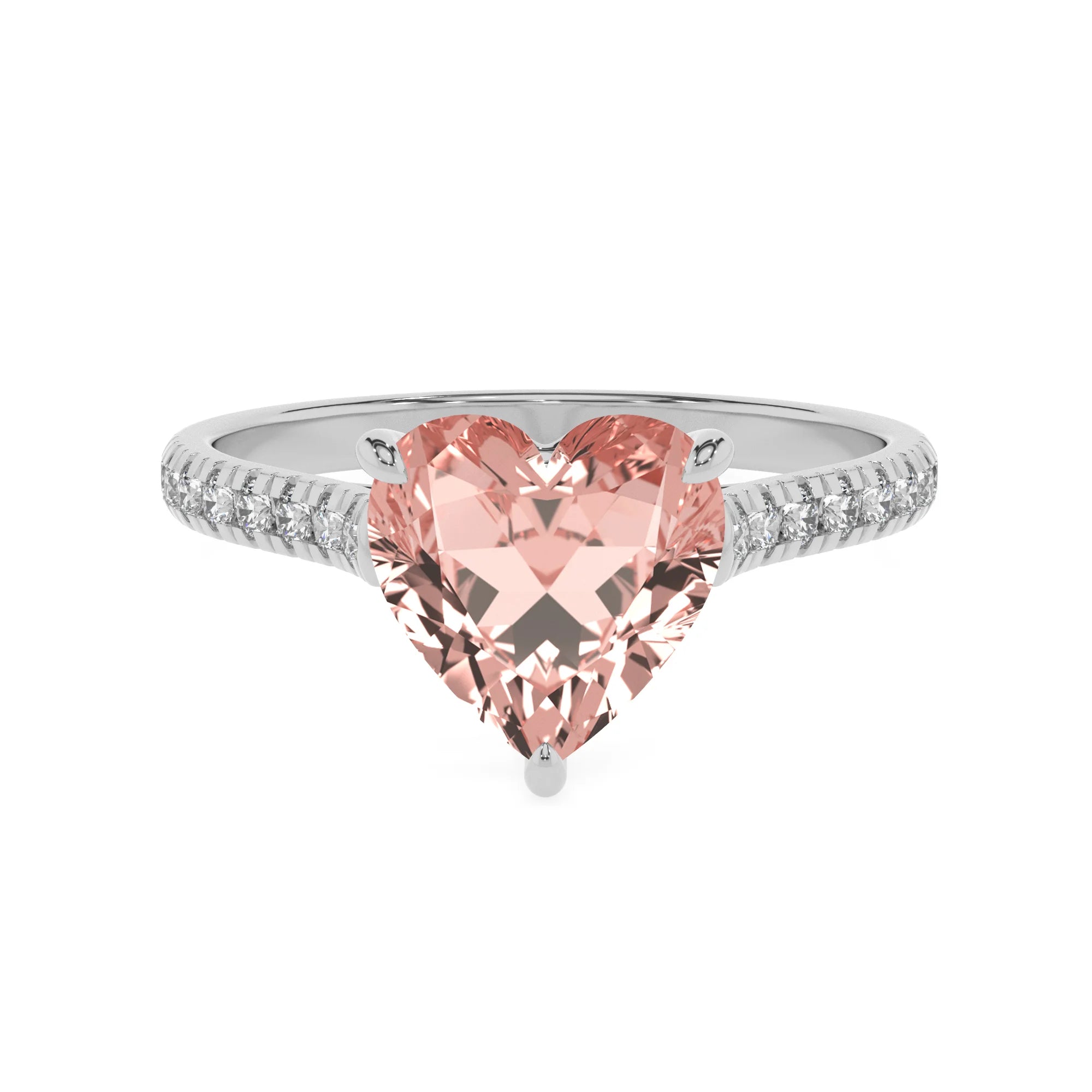 lab grown morganite heart half eternity solitaire engagement rings in platinum