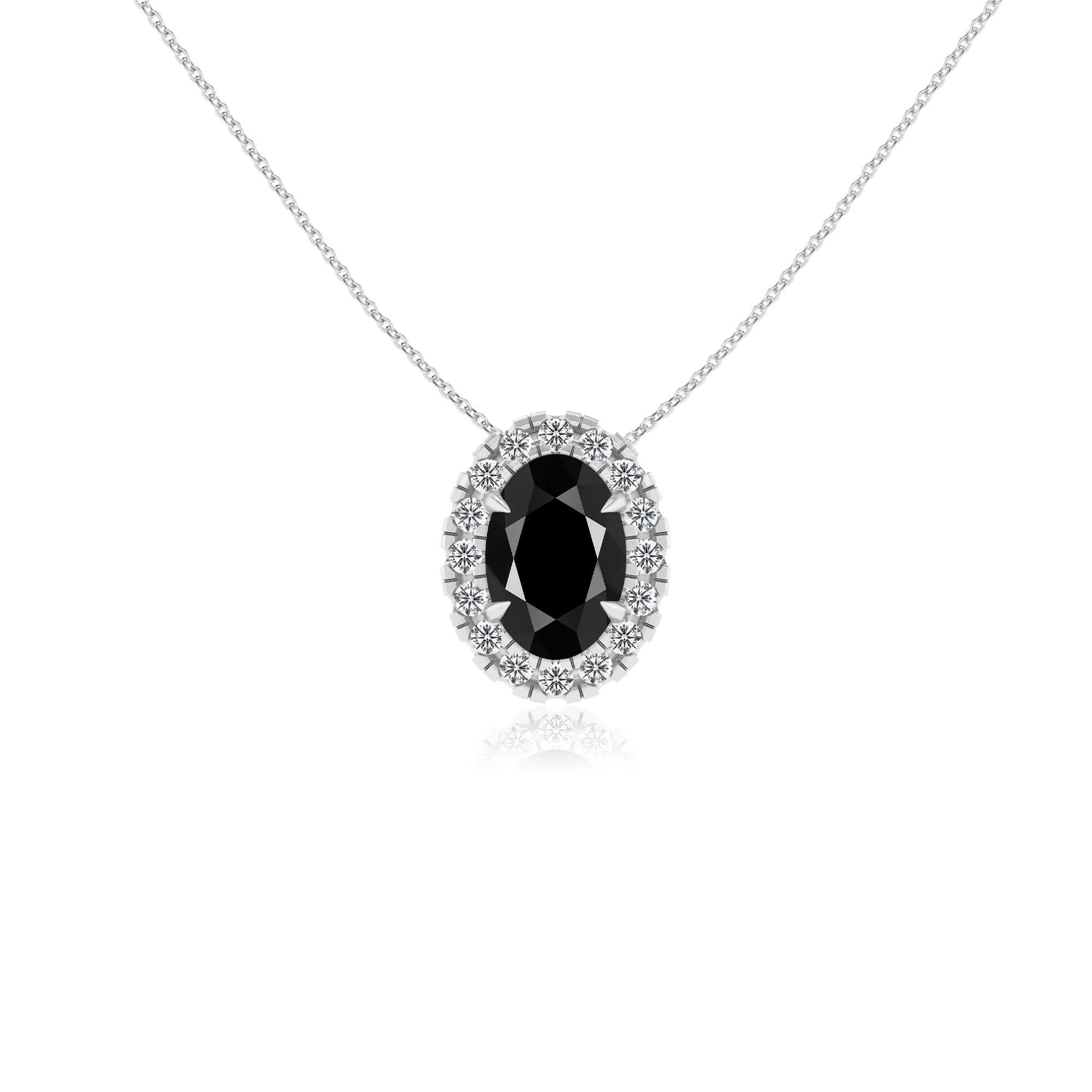 natural black onyx oval solitaire necklaces in sterling silver